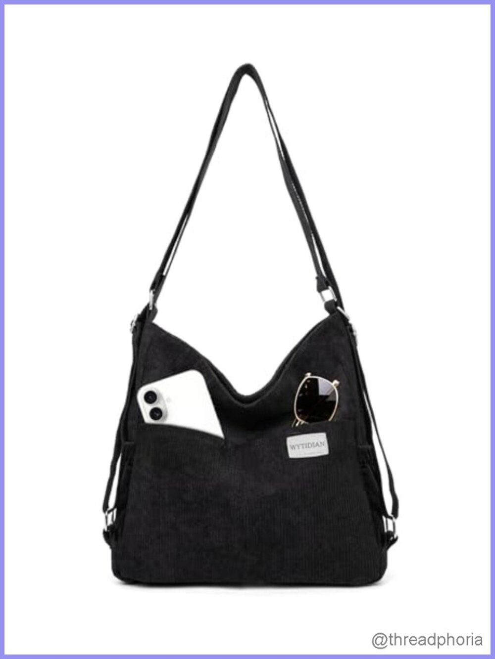 Corduroy Tote Backpack Crossbody Shoulder Bag Convertible Multi Pocket